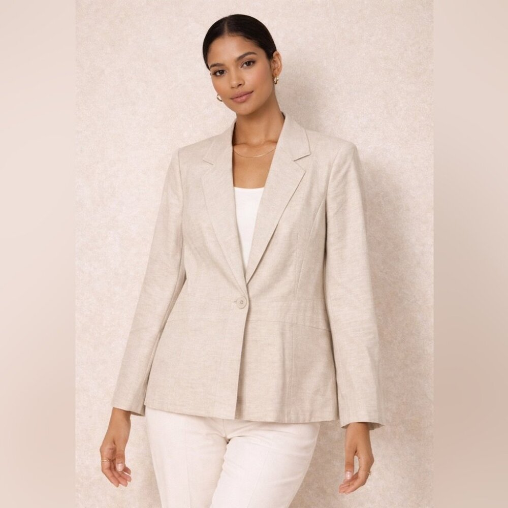 Windsmoor Linen Blend Beige Size 14 Blazer Jacket Minimalist Quiet Luxury Chic